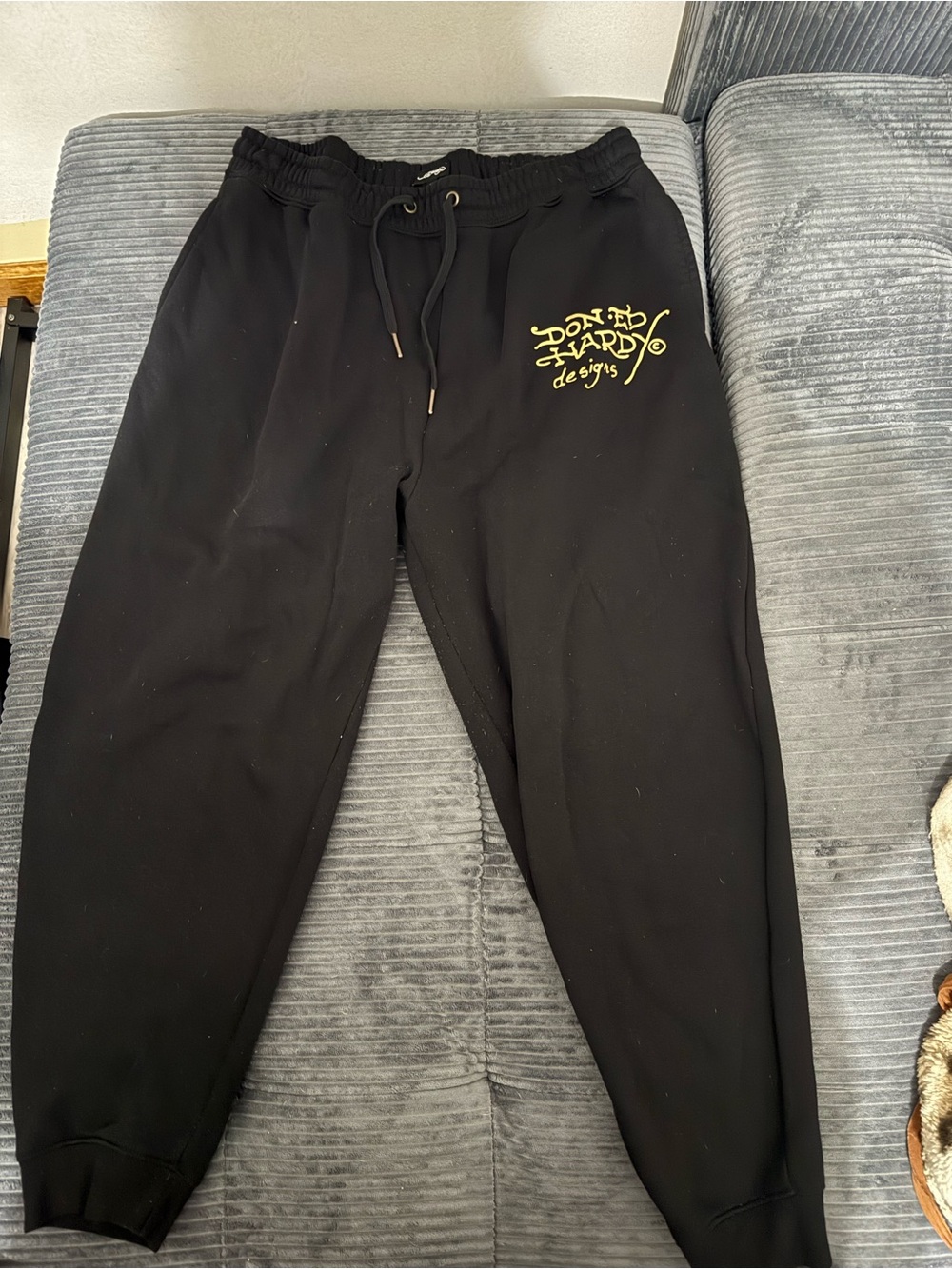 Ed Hardy Kids Black Sweatpants with Yellow Logo